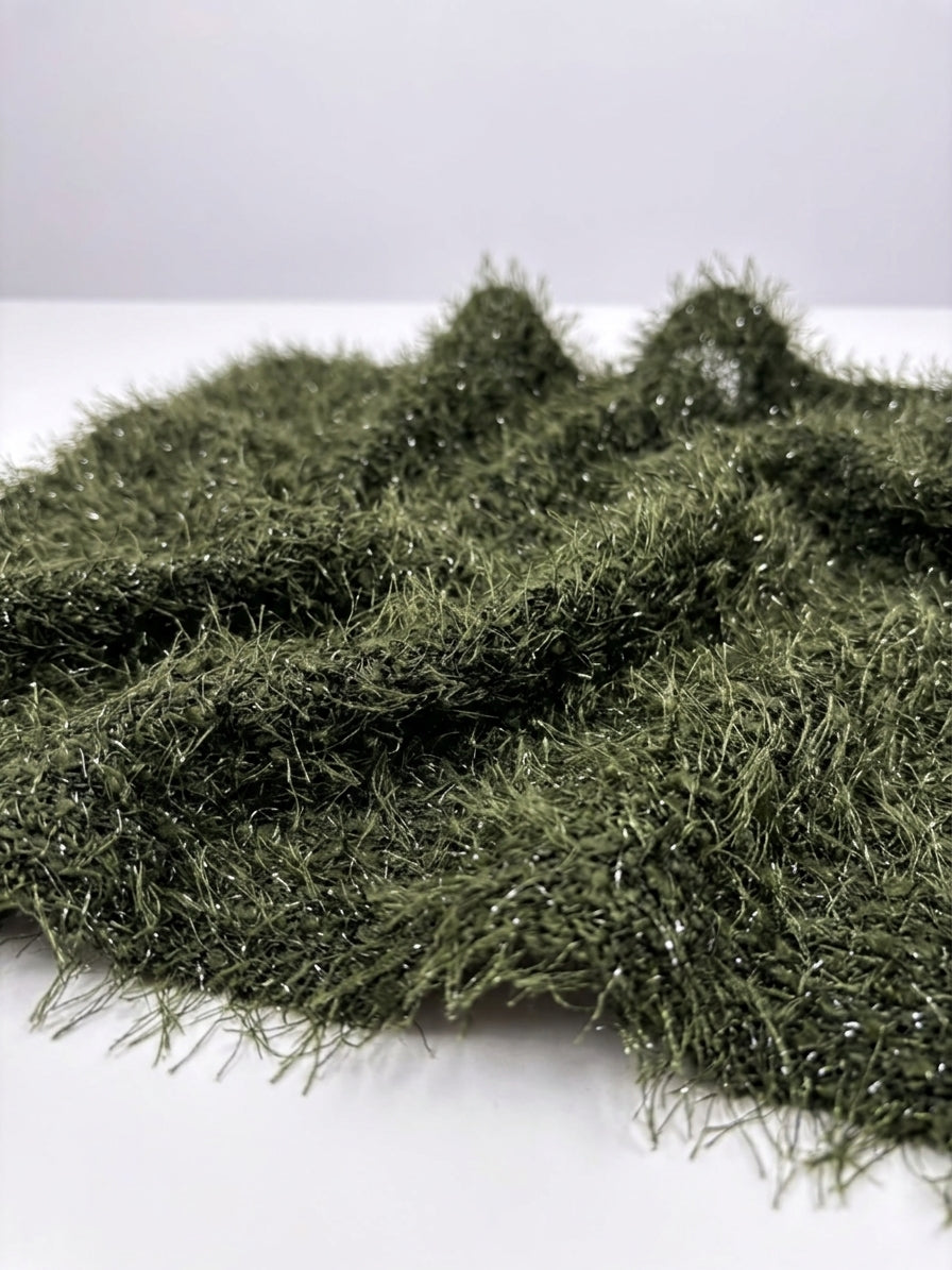 Olive Sparkle Eyelash Knit Fabric