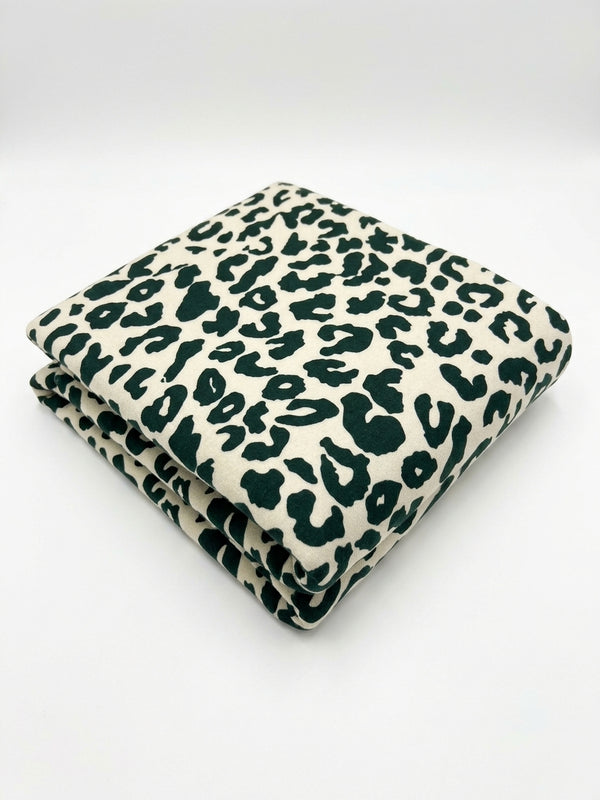 Bottle Green Leopard Brushed Back Fleece Jersey