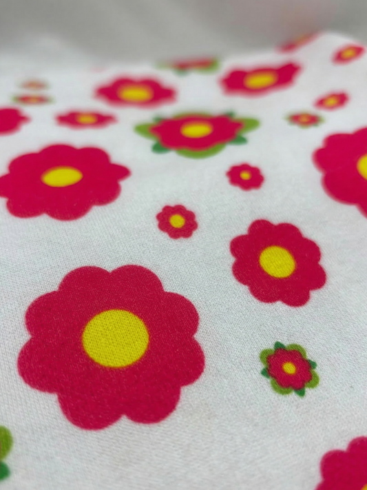 Retro Pink Flower Loopback Jersey Fabric – Sold by the Metre