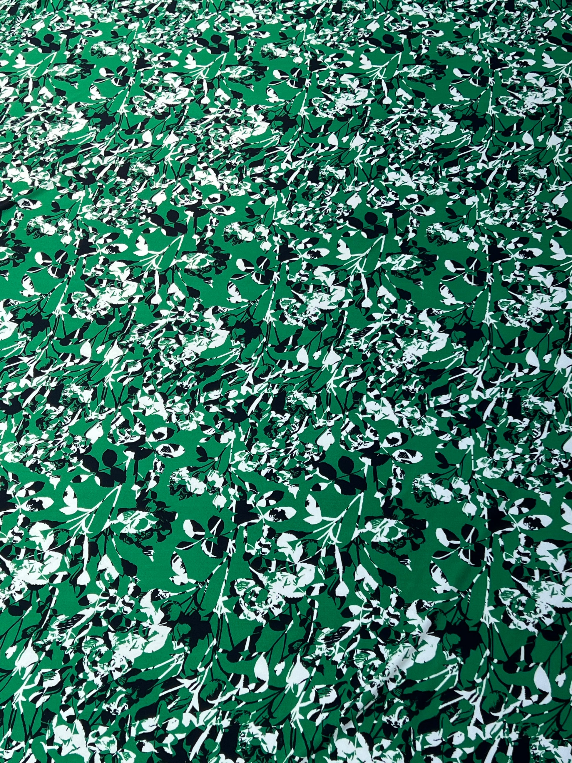 Green Floral ITY Fabric – Stretch Knit – Sold by the Metre - Vératex Fabrics