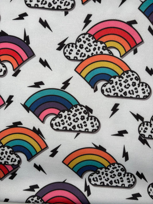 Leopard Rainbow Cloud Loopback Jersey Fabric – Sold by the Metre