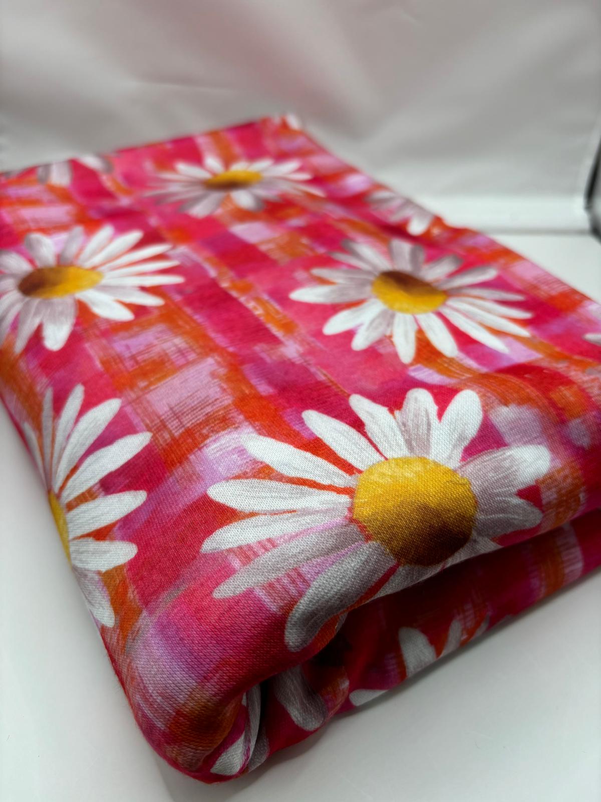 Daisy Check Loopback Jersey Fabric – Sold by the Metre - Vératex Fabrics