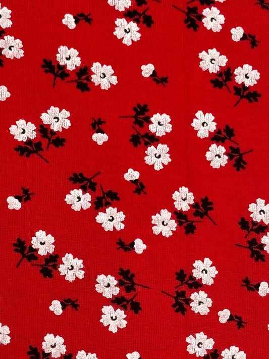 Red Ditsy Floral Viscose Elastane Jersey – Sold by the Metre - Vératex Fabrics