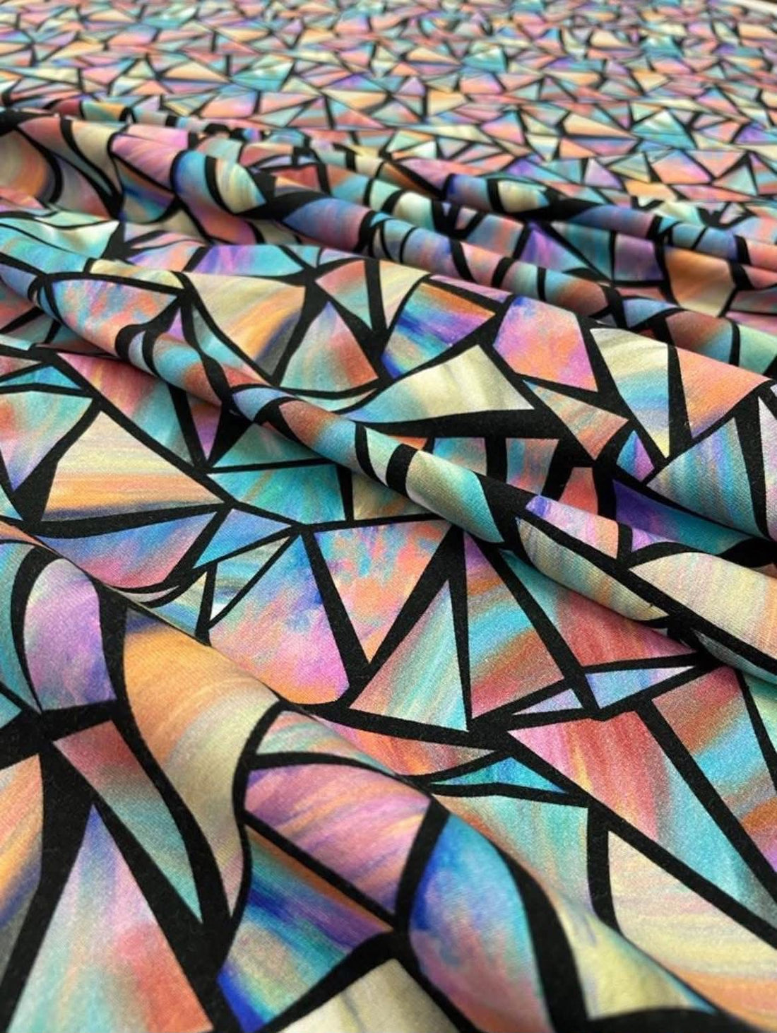 Geometric Rainbow French Terry – Sold by the Metre - Vératex Fabrics