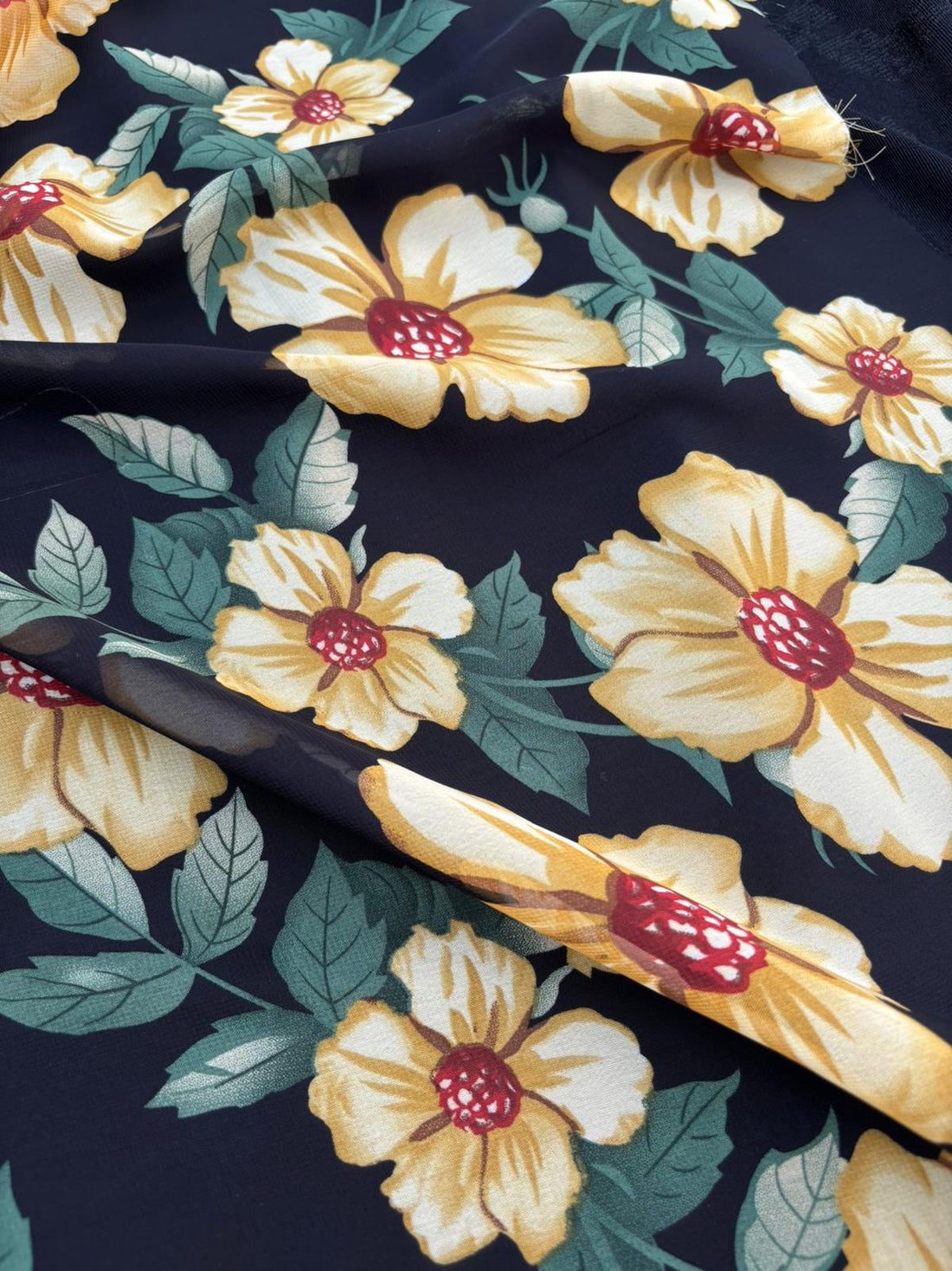 Navy Floral Print Chiffon Fabric