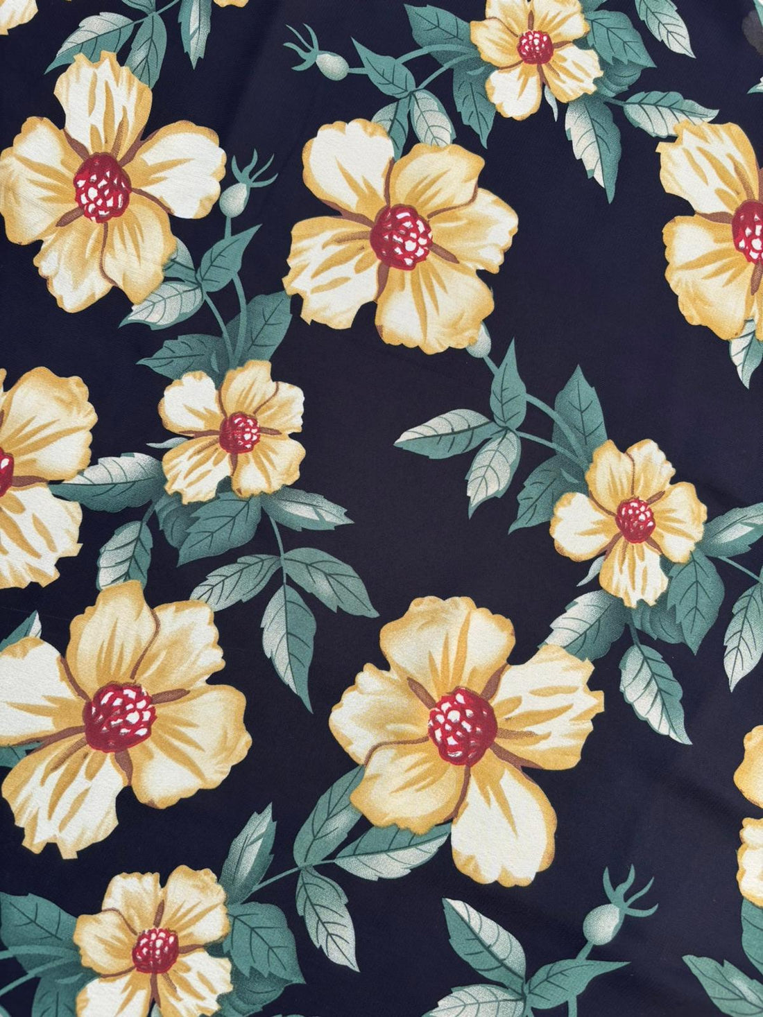 Navy Floral Print Chiffon Fabric