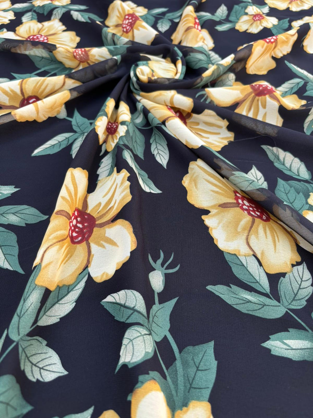 Navy Floral Print Chiffon Fabric