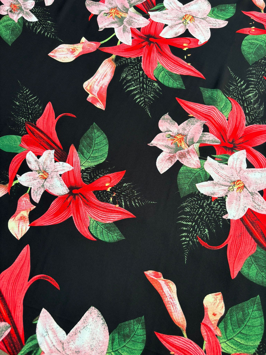 Black Tropical Floral Print Chiffon Fabric