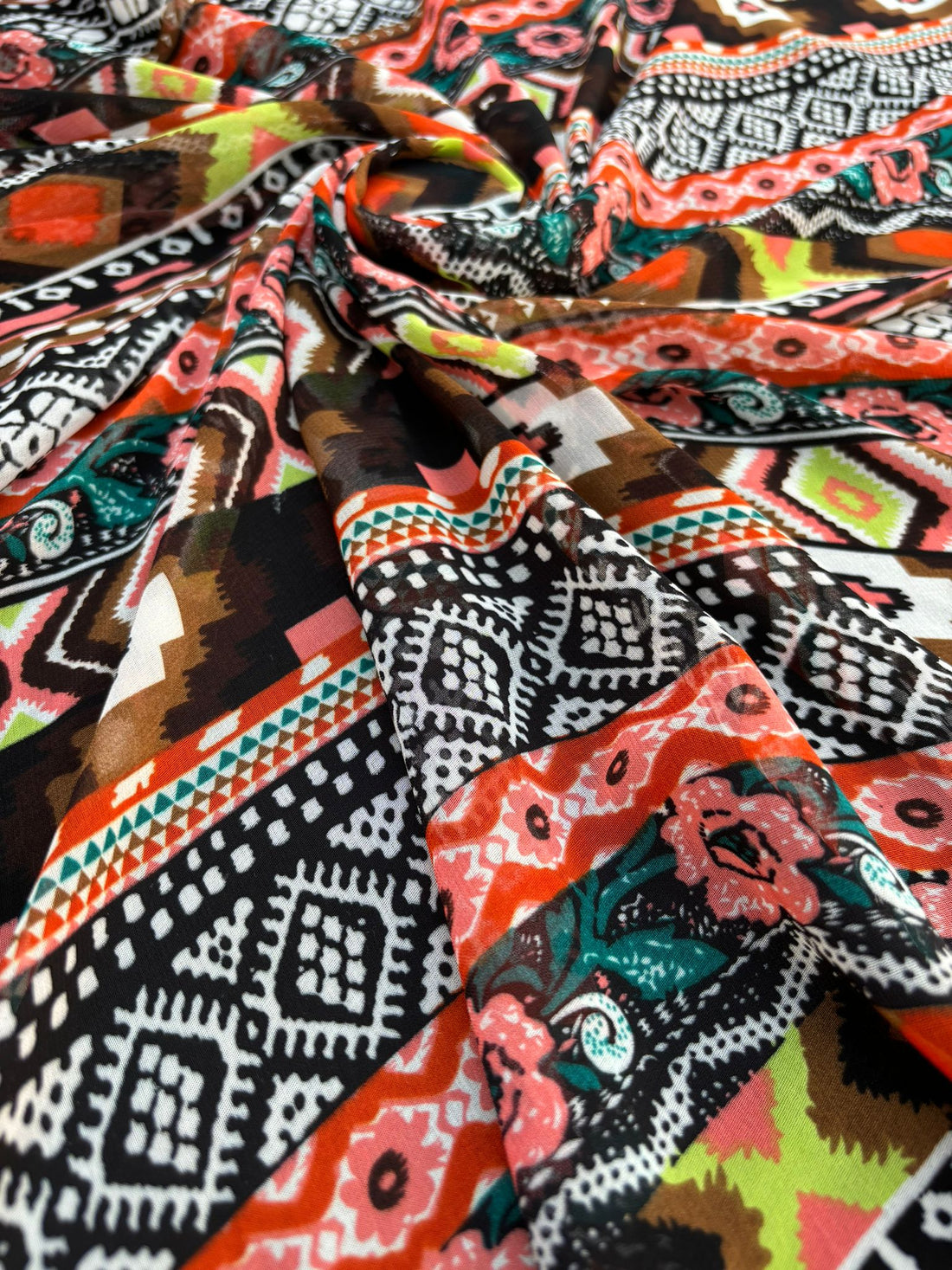 Multicolour Aztec Boho Print Chiffon Fabric