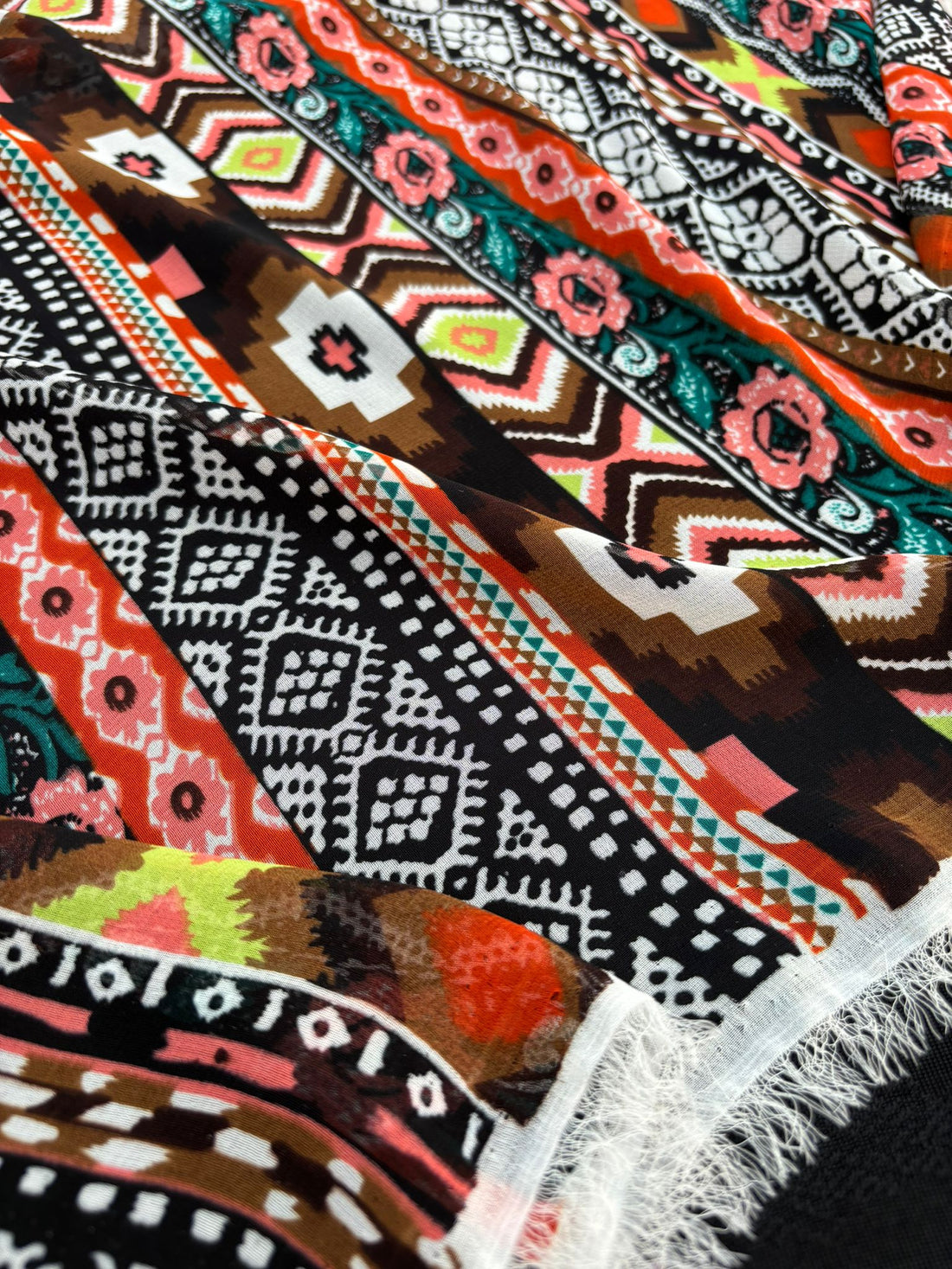 Multicolour Aztec Boho Print Chiffon Fabric