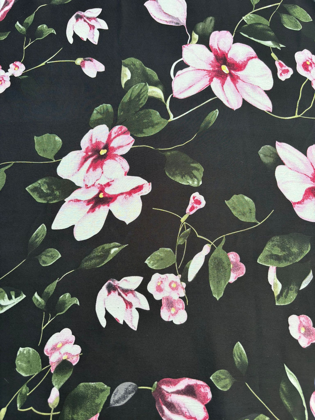 Black Floral Print Chiffon Fabric