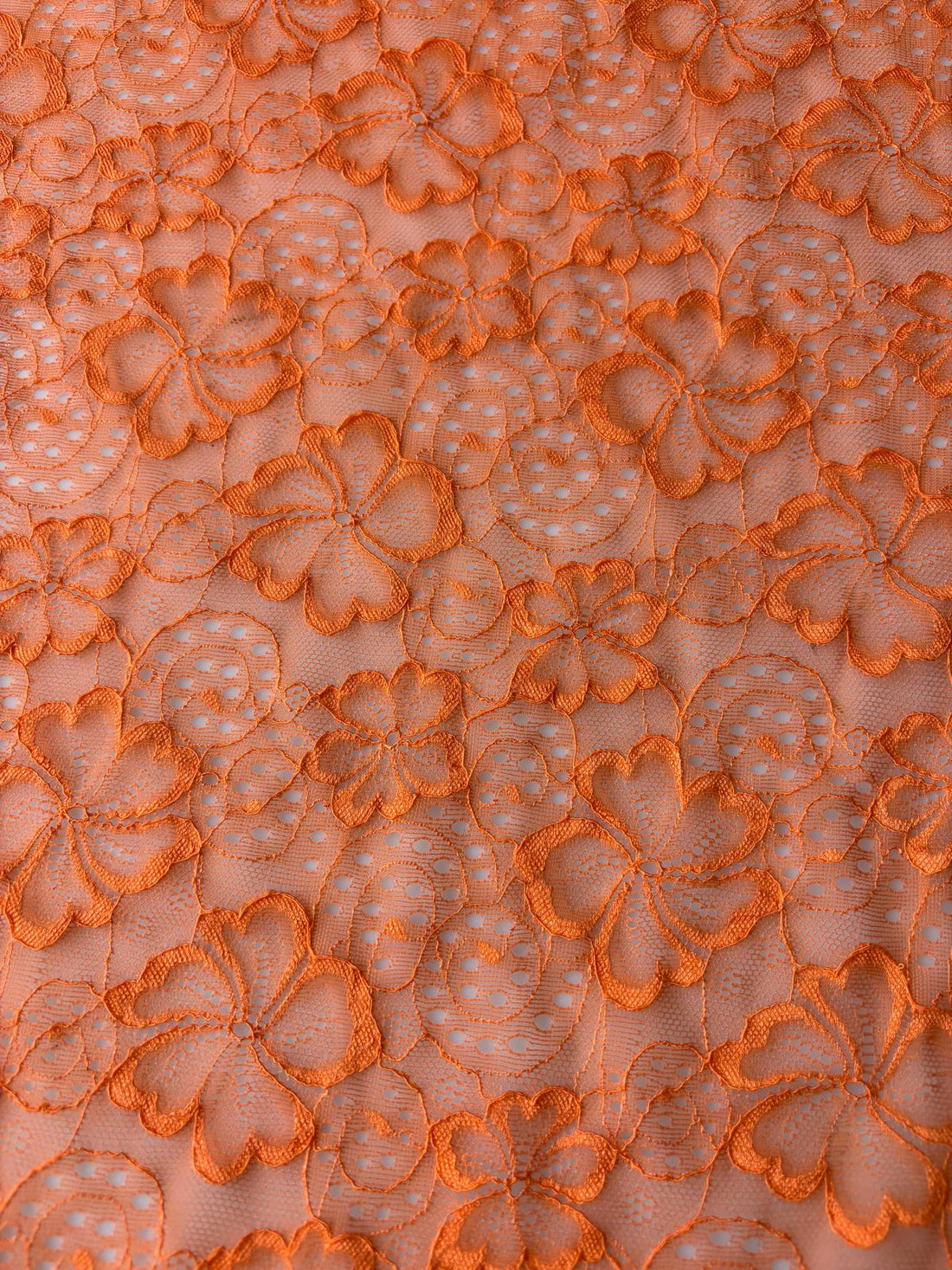 Orange Floral Stretch Lace Fabric