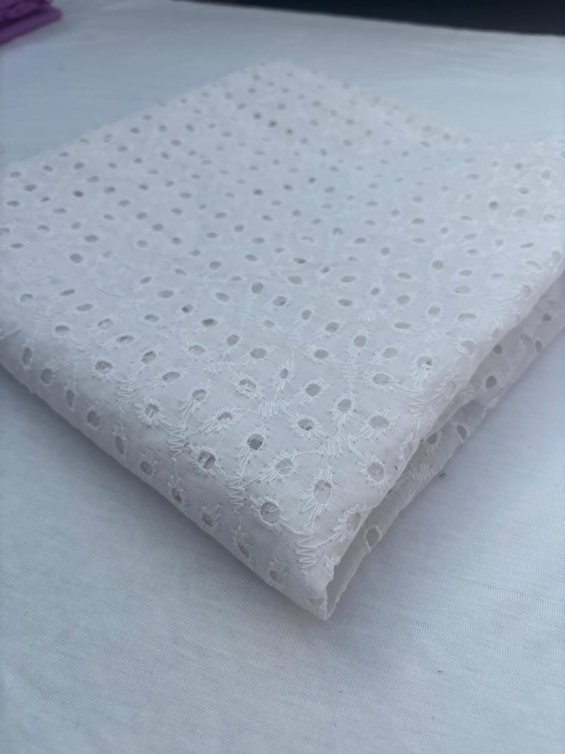White Broderie Anglaise Cotton Blend Fabric