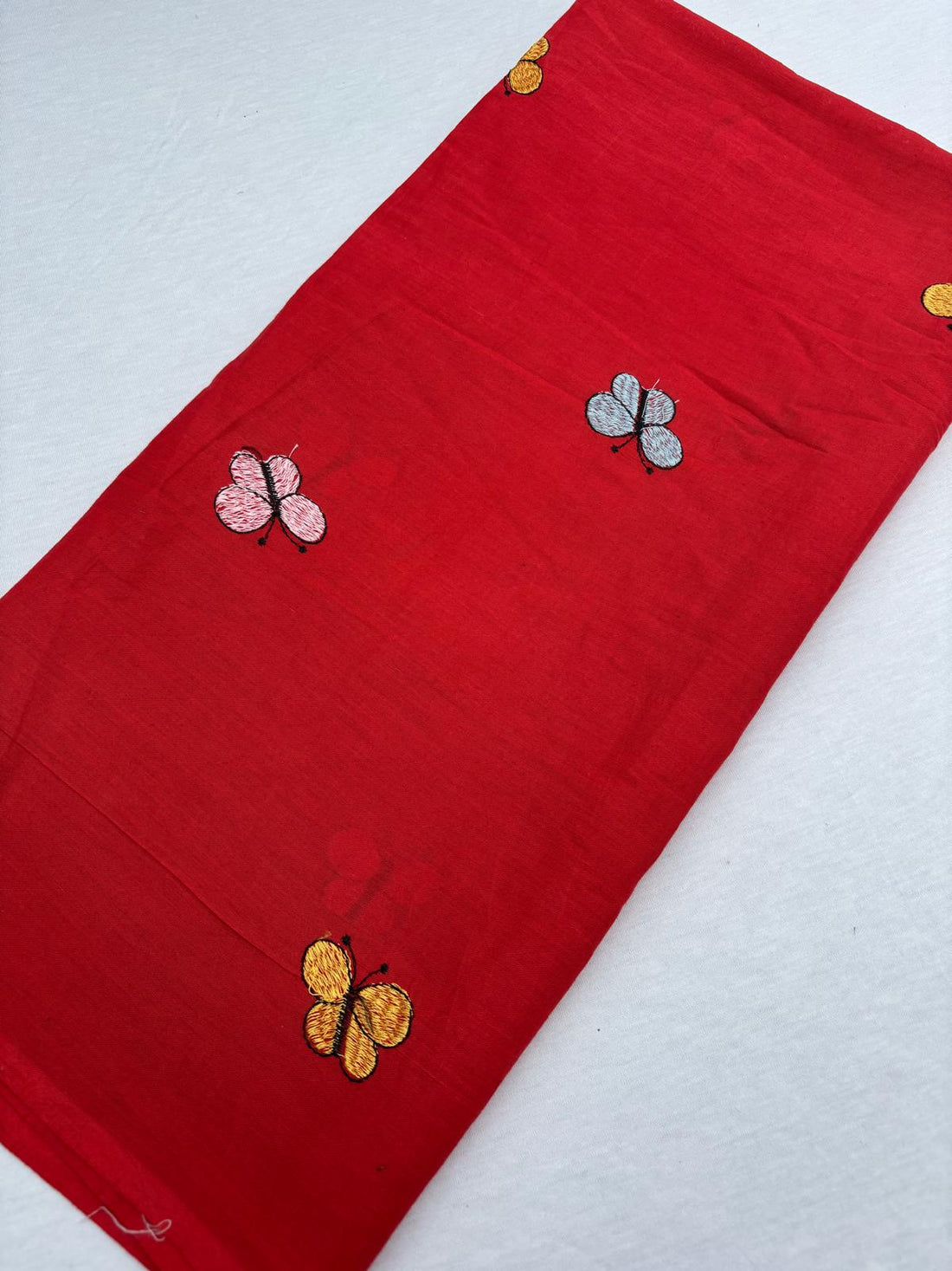 Red Butterfly Embroidered Pure Cotton Fabric