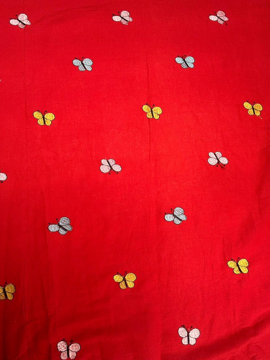 Red Butterfly Embroidered Pure Cotton Fabric