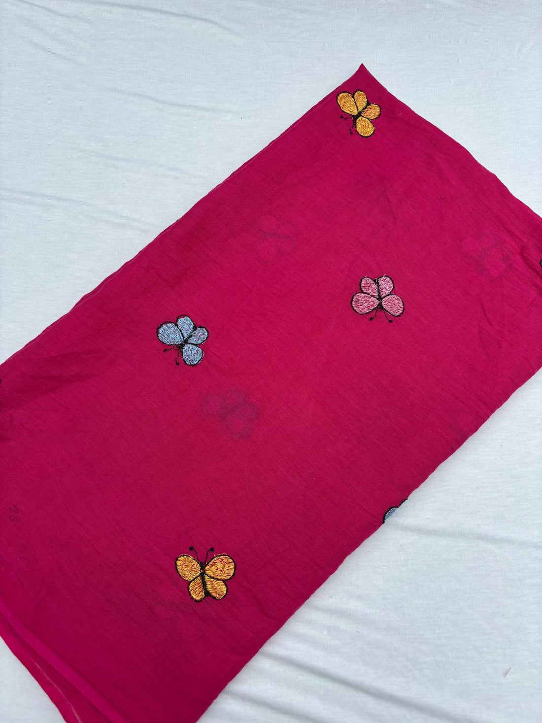 Pink Butterfly Embroidered Pure Cotton Fabric