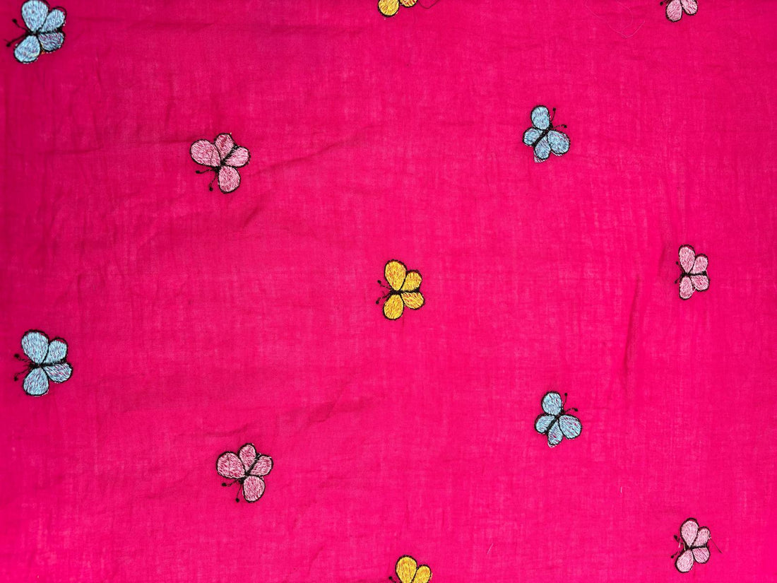 Pink Butterfly Embroidered Pure Cotton Fabric