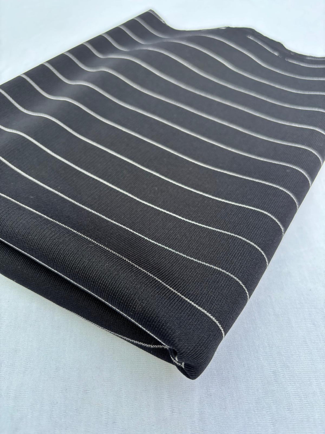 Black Pinstripe Ponte Roma Fabric - Vératex Fabrics