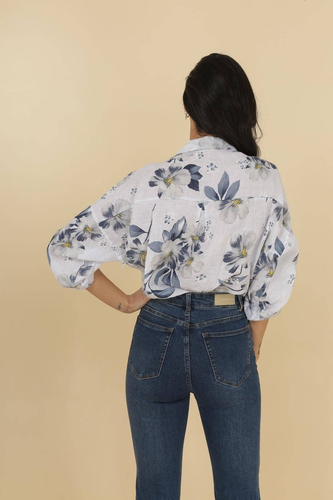 Pure Linen Floral Shirt in White - Vératex Fabrics