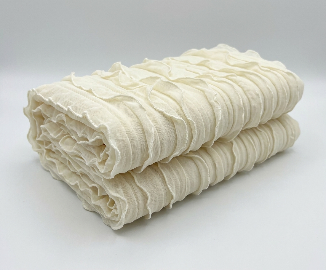 Ivory Tiered Ruffle Stretch Mesh Fabric - Vératex Fabrics