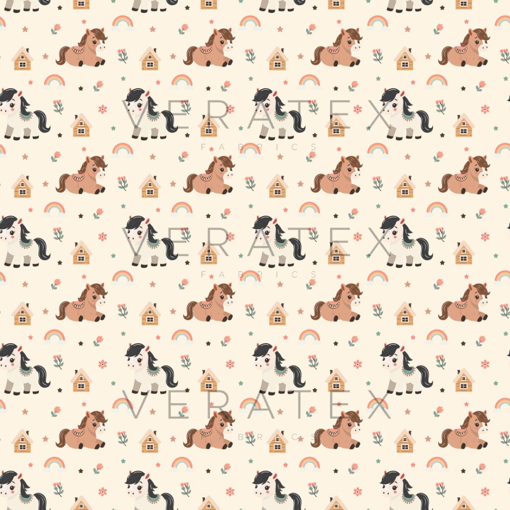Sweet Little Pony and Cottage Seamless Pattern