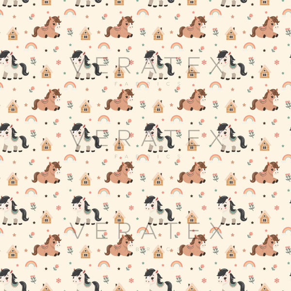 Sweet Little Pony and Cottage Seamless Pattern