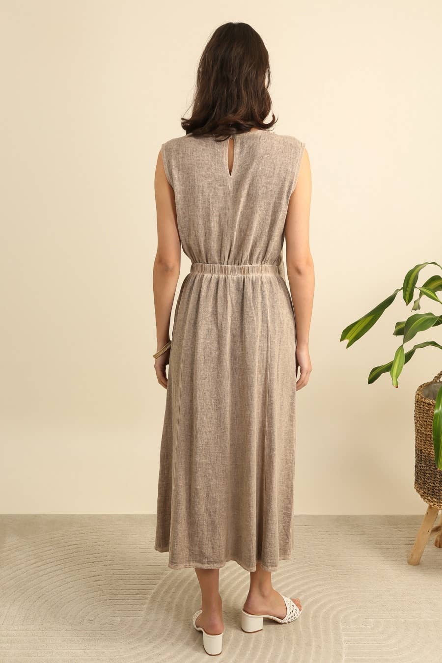 Linen Blend Maxi Skirt in Beige - Vératex Fabrics