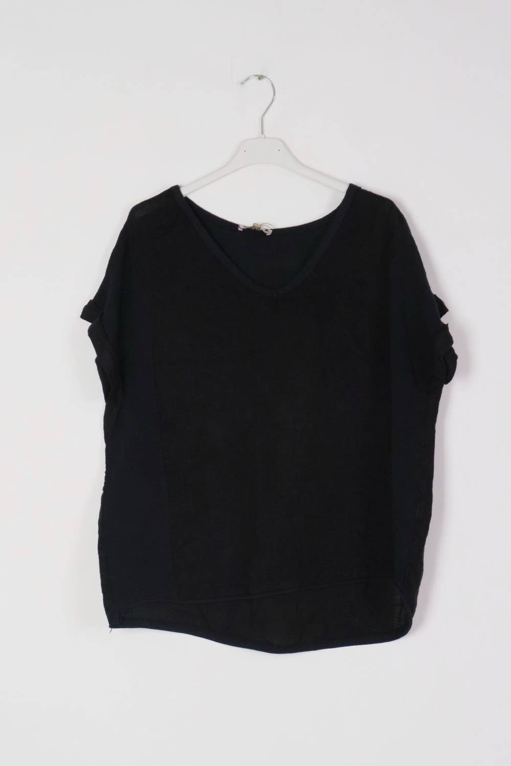 Pure Linen Textured T-Shirt in Black - Vératex Fabrics