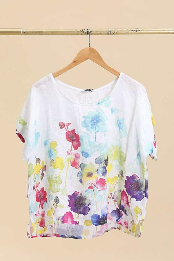 Pure Linen Floral T-Shirt - Vératex Fabrics