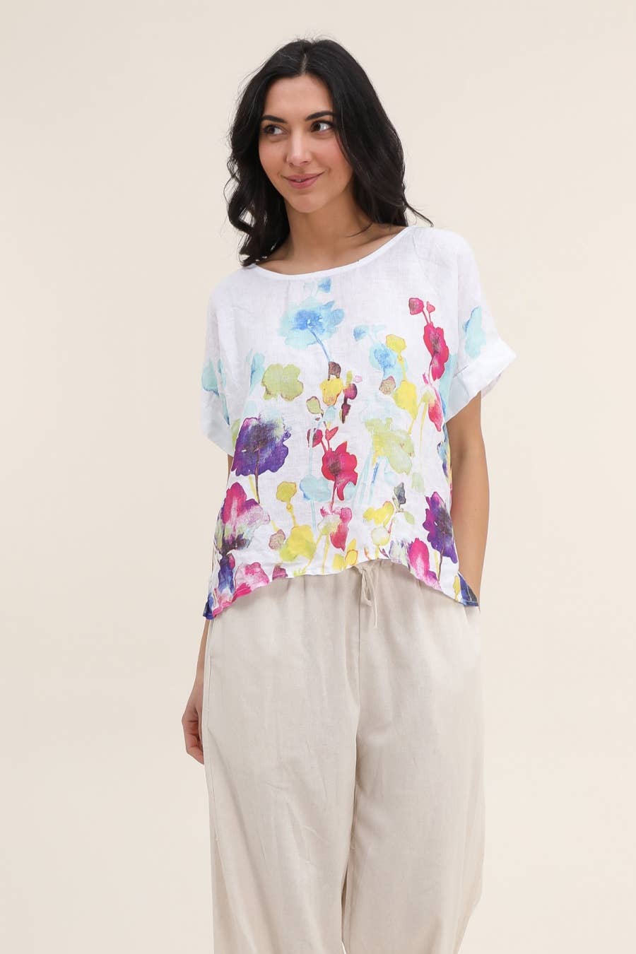 Pure Linen Floral T-Shirt - Vératex Fabrics
