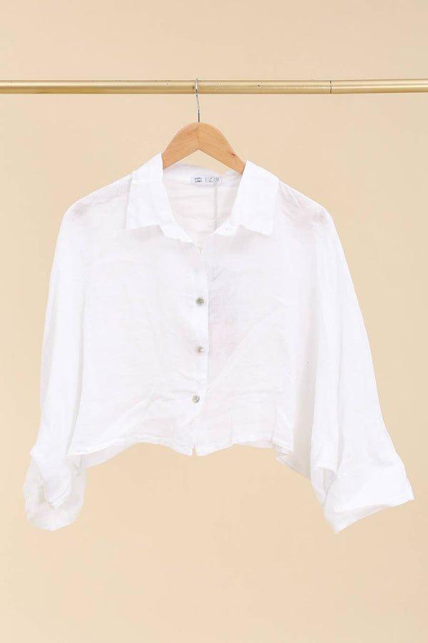 Pure Linen Crop Shirt in White - Vératex Fabrics
