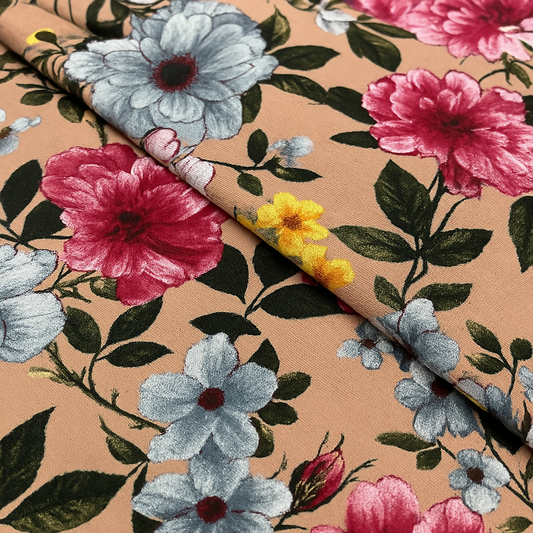 Peach Floral ITY Fabric – Sold by the Metre - Vératex Fabrics