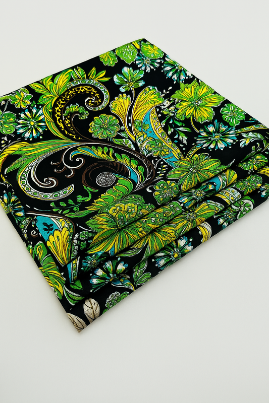 Green Floral Satin Fabric – Sold by the Metre