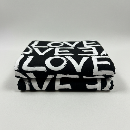 LOVE Print Viscose Jersey – Sold by the Metre - Vératex Fabrics