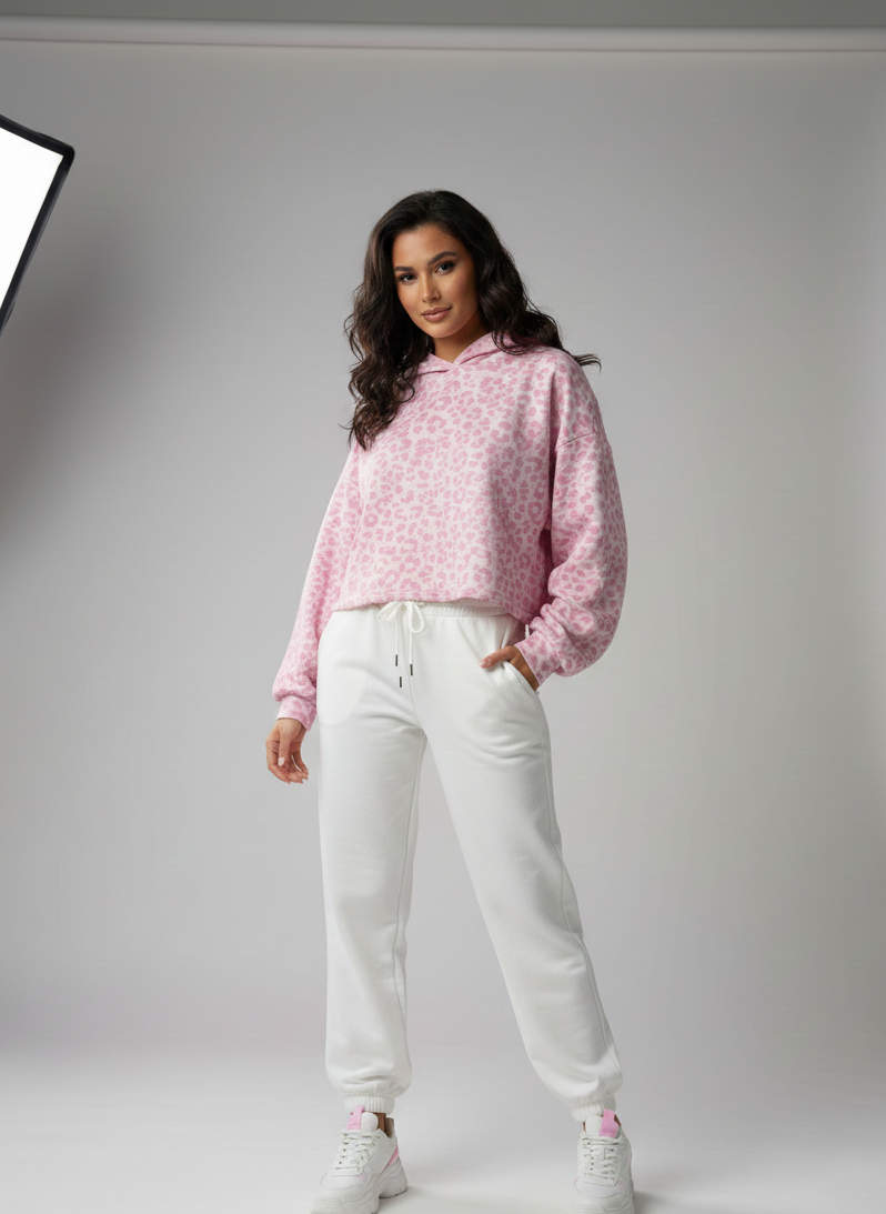 Pink Tonal Leopard Loopback Sweatshirt Fabric – Sold by the Metre - Vératex Fabrics