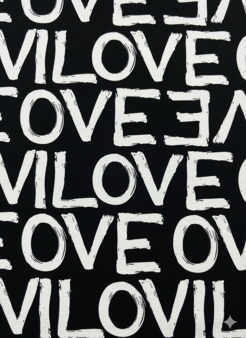 LOVE Print Viscose Jersey – Sold by the Metre - Vératex Fabrics