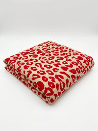 Red Leopard Brushed Back Fleece Jersey