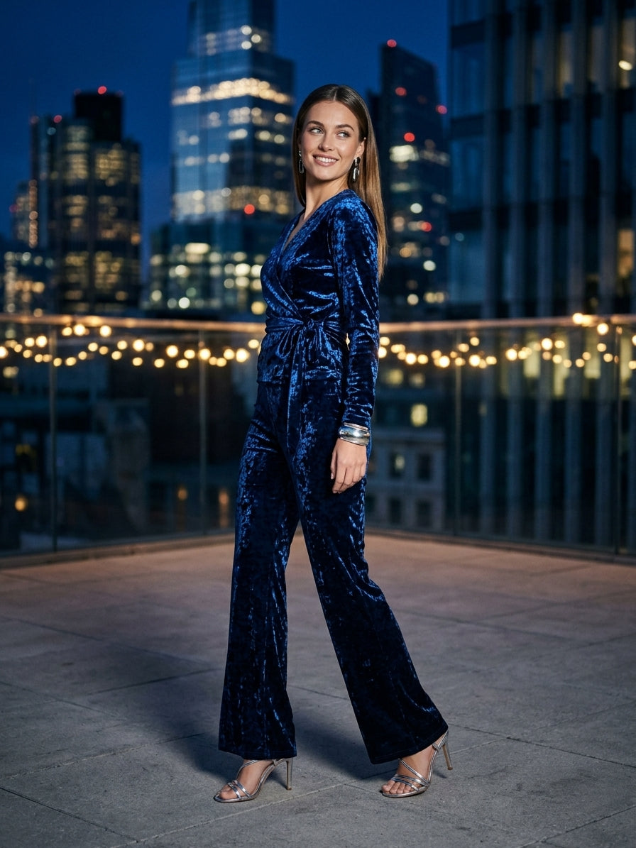 Navy Stretch Crushed Velvet Fabric