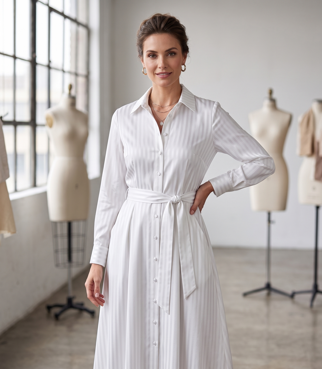 White Silver Stripe Jacquard Fabric