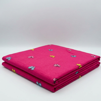 Pink Butterfly Embroidered Pure Cotton Fabric - Vératex Fabrics