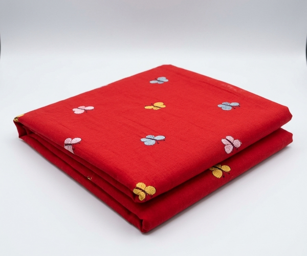 Red Butterfly Embroidered Pure Cotton Fabric