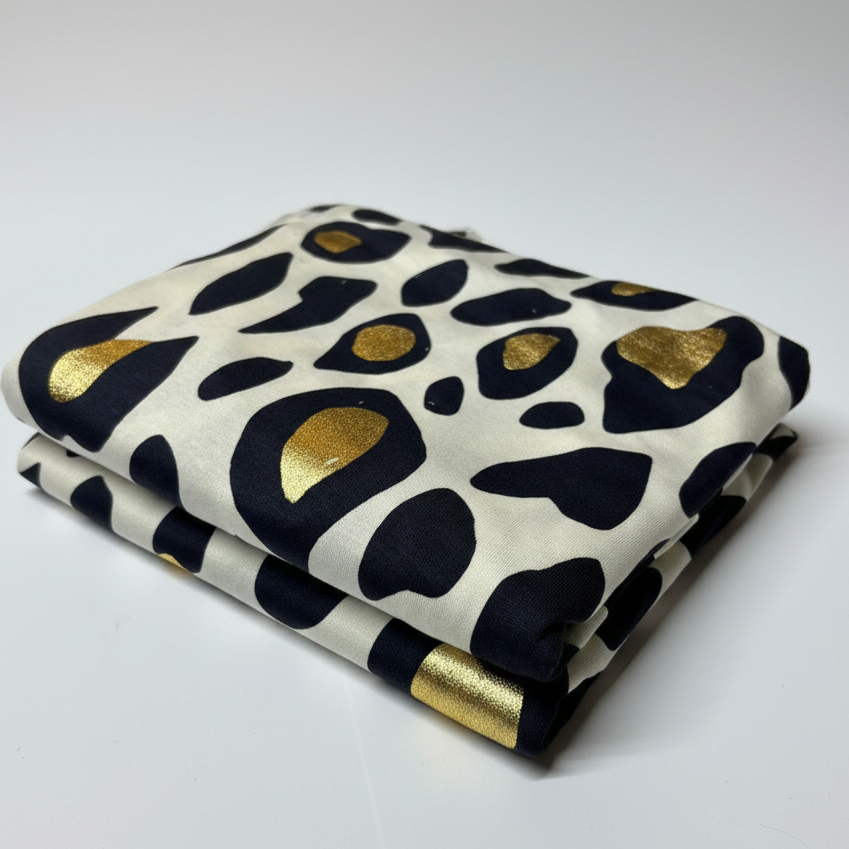 Gold Foil Leopard Print Viscose Jersey Fabric – Sold by the Metre