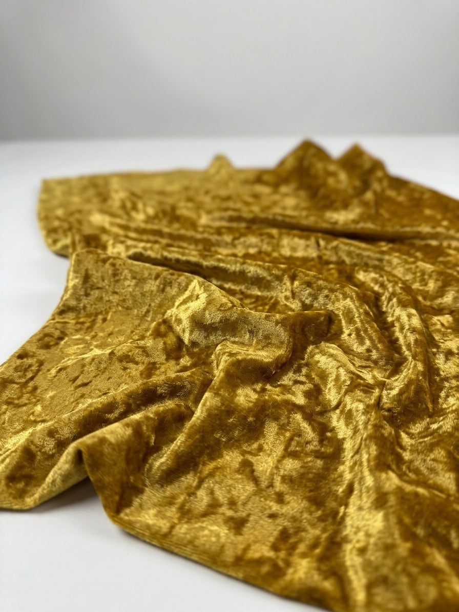 Mustard Gold Stretch Crushed Velvet Fabric