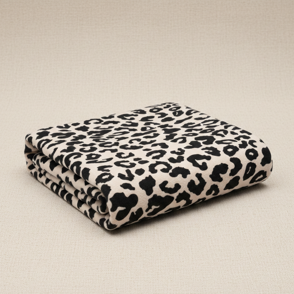 Black Leopard Brushed Sweatshirt Fleece Fabric – Sold by the Metre