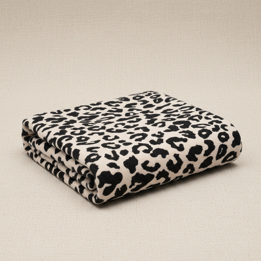 Black Leopard Brushed Sweatshirt Fleece Fabric – Sold by the Metre