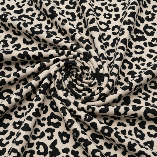 Black Leopard Brushed Sweatshirt Fleece Fabric – Sold by the Metre