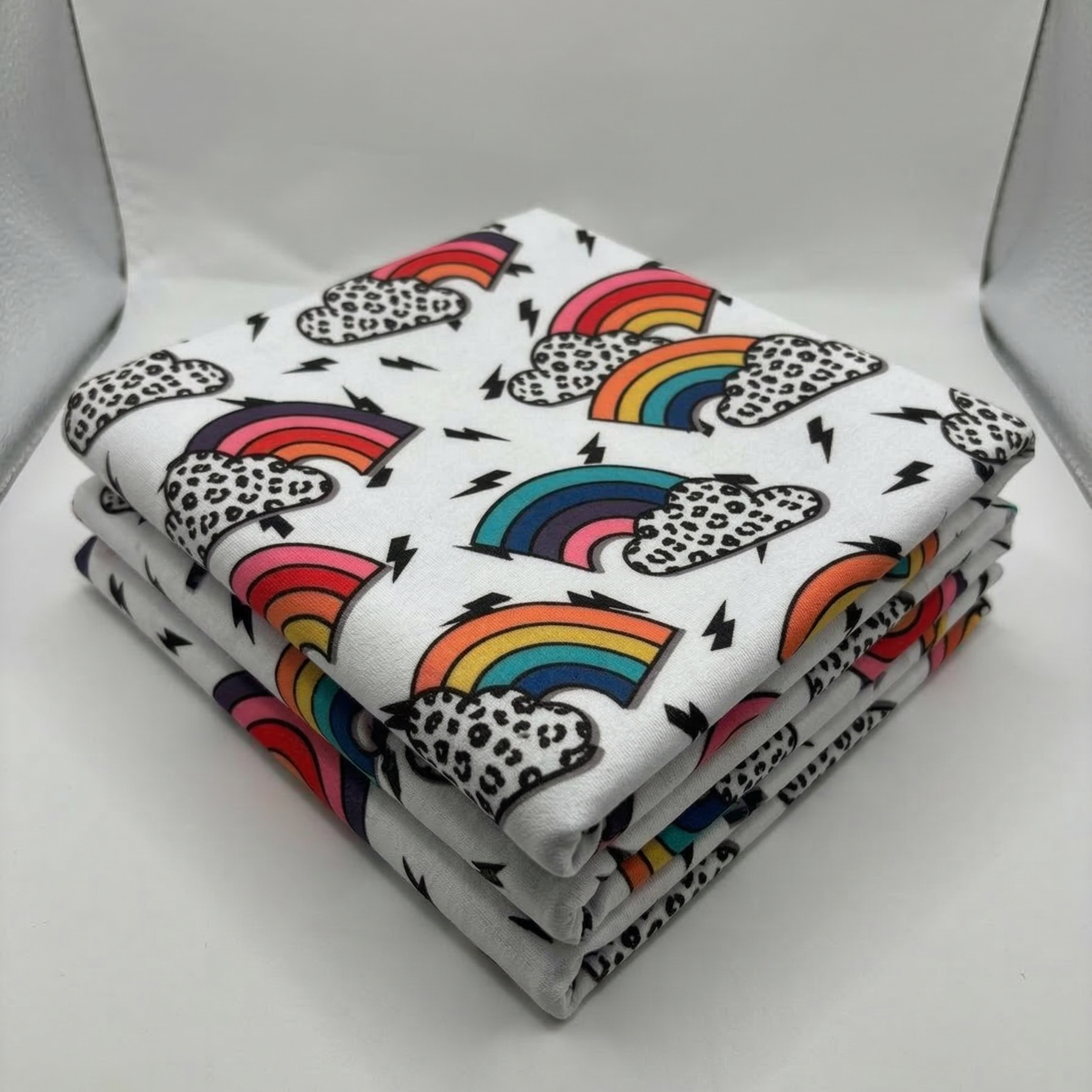 Leopard Rainbow Cloud Loopback Jersey Fabric – Sold by the Metre - Vératex Fabrics