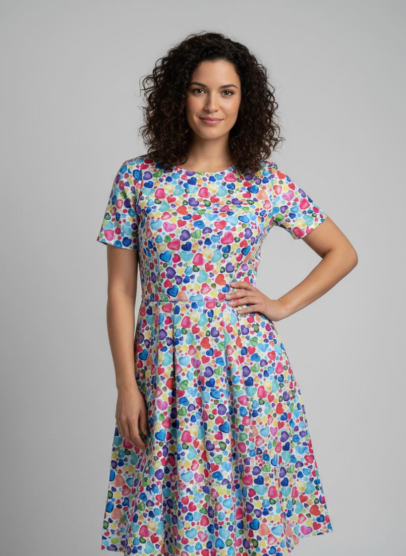 Multicolour Heart Loopback Sweatshirt Fabric – Sold by the Metre - Vératex Fabrics