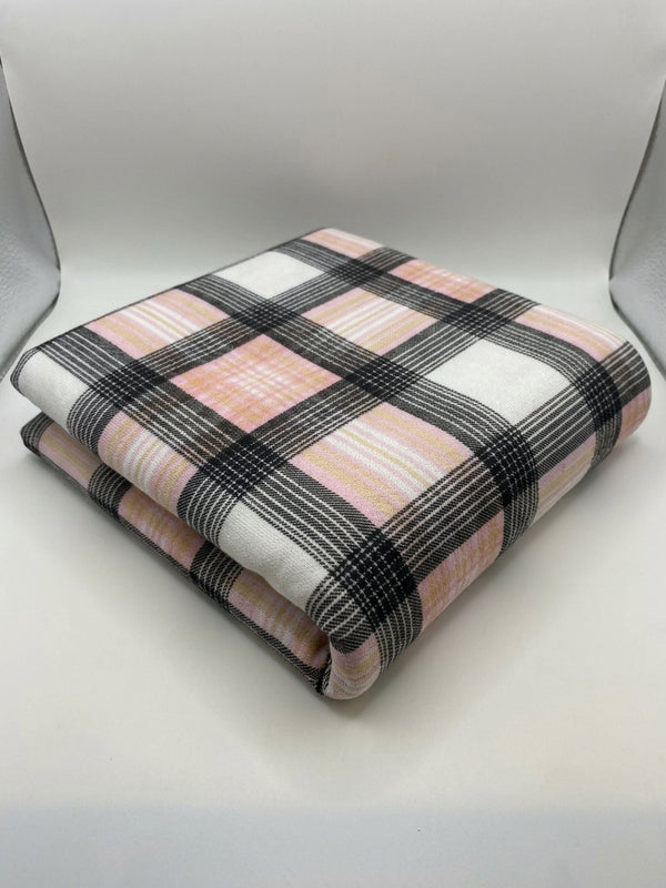 Pink & Tan Check Loopback Jersey Fabric - Vératex Fabrics