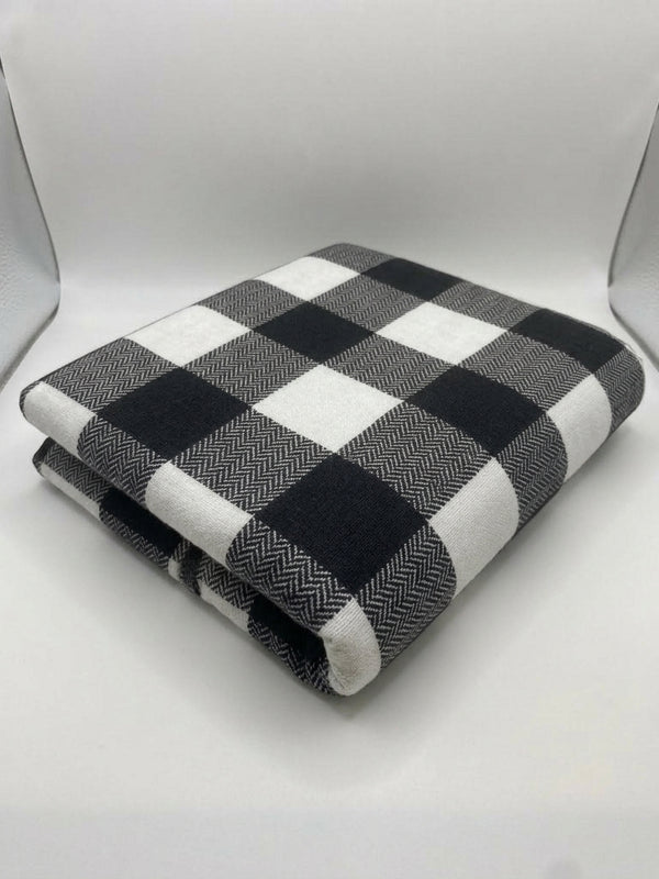 Black & White Herringbone Check Loopback Jersey Fabric